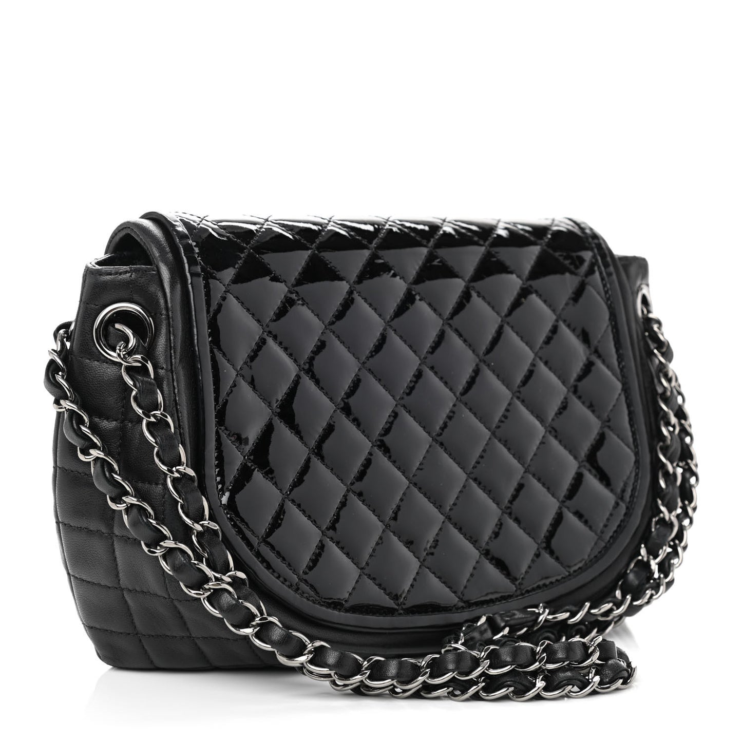 Lambskin Patent Classic Twist Crescent Flap Bag Black