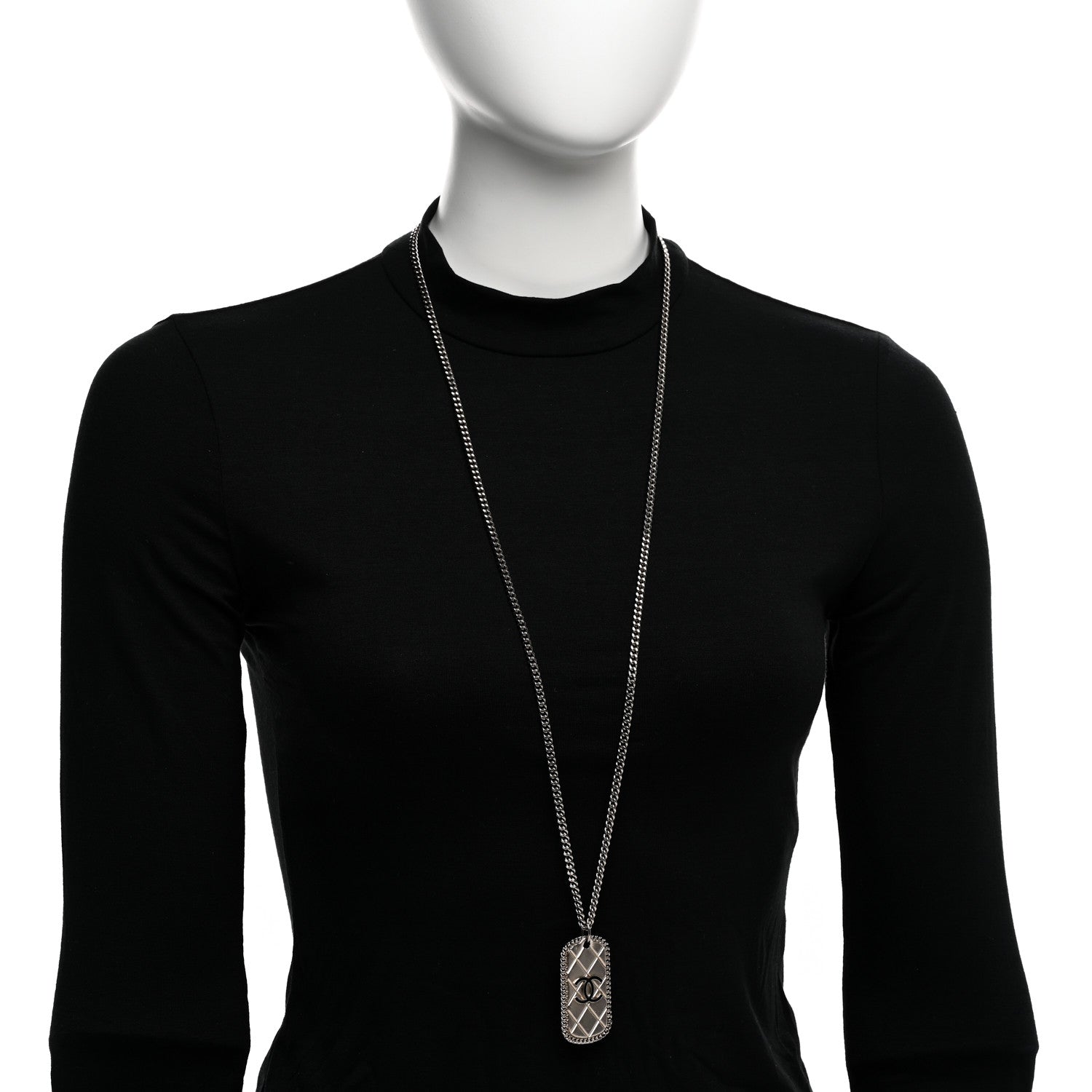 Chanel Dog Tag CC Necklace Silver 2 of 5
