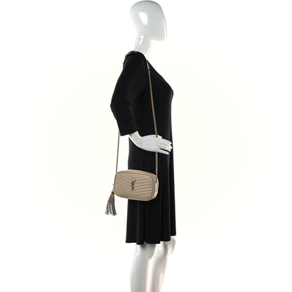 Saint Laurent Grain De Poudre Matelasse Monogram Mini Lou Camera Bag Dark Beige 2 of 11