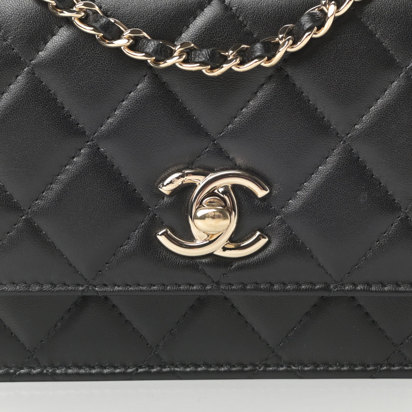 Lambskin Quilted Mini Trendy CC Wallet On Chain WOC Black