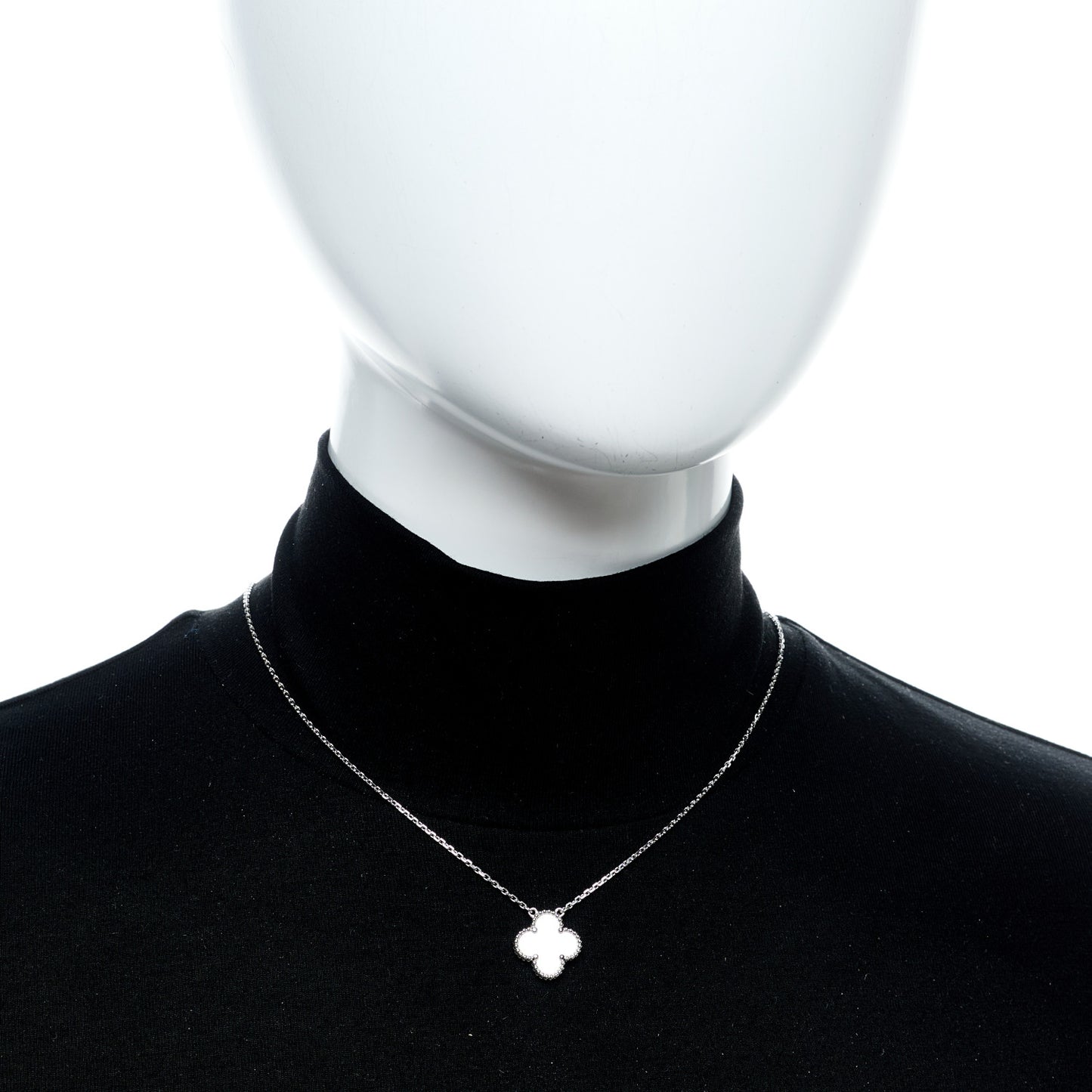 18K White Gold Mother of Pearl Vintage Alhambra Pendant Necklace