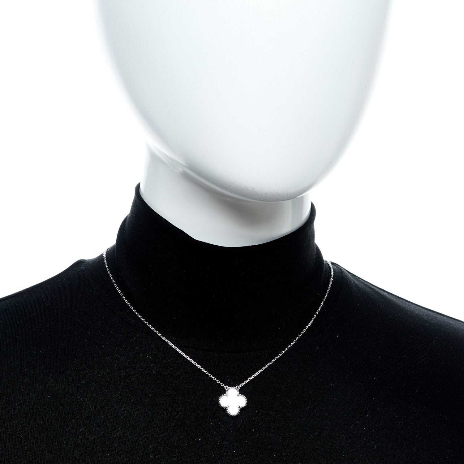 Van Cleef & Arpels 18K White Gold Mother of Pearl Vintage Alhambra Pendant Necklace 2 of 5