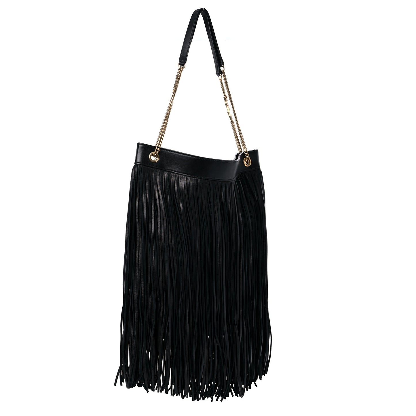 Suede Calfskin Large Grace Fringed Hobo Bag Rope Black