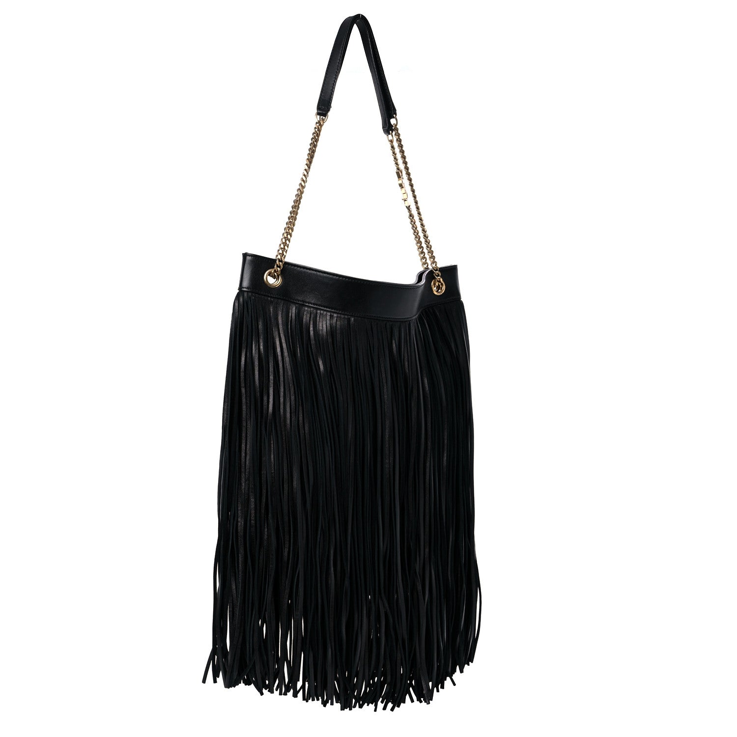 Saint Laurent Suede Calfskin Large Grace Fringed Hobo Bag Rope Black 3 of 11