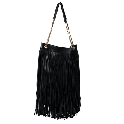 Saint Laurent Suede Calfskin Large Grace Fringed Hobo Bag Rope Black 3 of 11