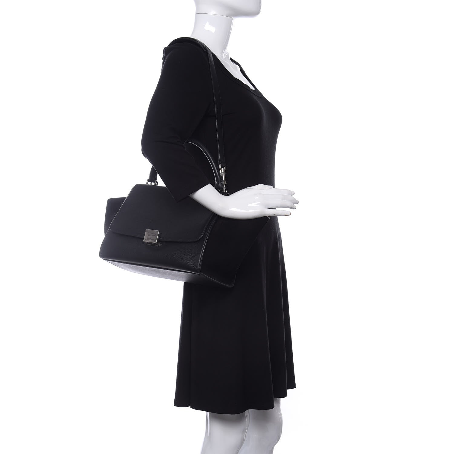 Celine Drummed Calfskin Suede Small Trapeze Black 2 of 10