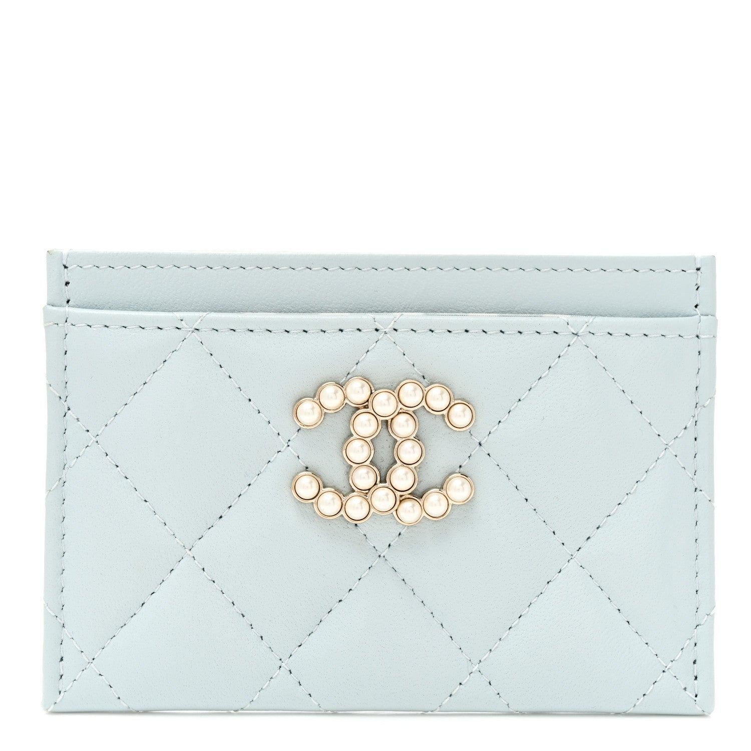 Chanel Lambskin Pearl Quilted Card Holder Light Blue 1 of 8
