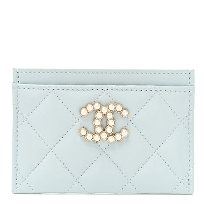 Chanel Lambskin Pearl Quilted Card Holder Light Blue 1 of 8