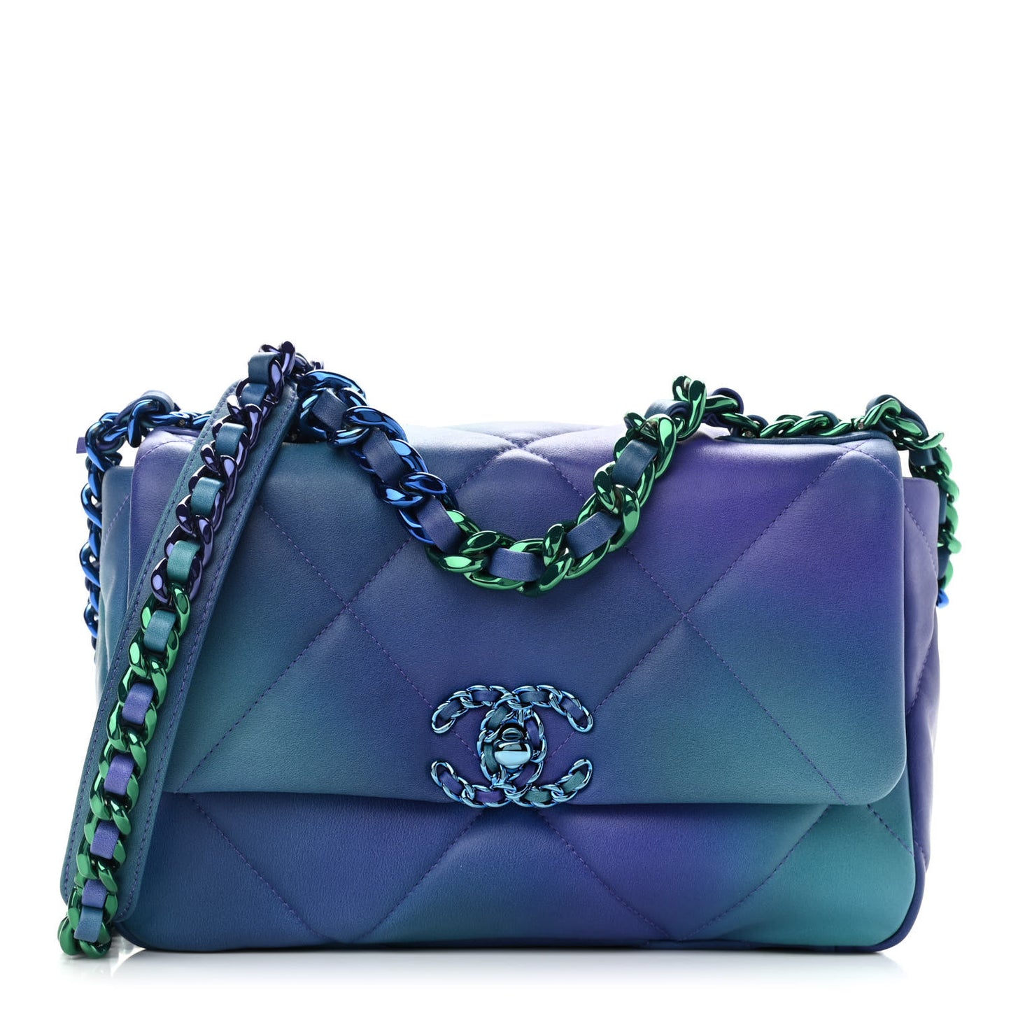 Tie Dye Calfskin Quilted Medium Chanel 19 Flap Blue Purple