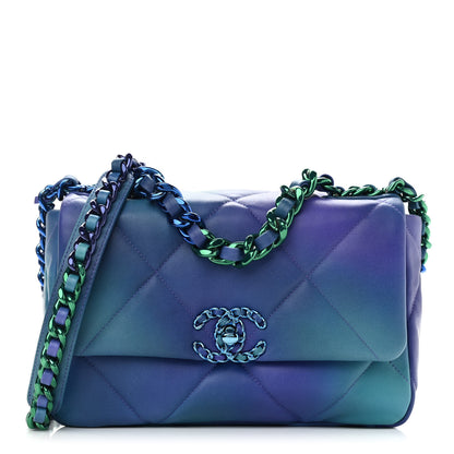 Chanel Tie Dye Calfskin Quilted Medium Chanel 19 Flap Blue Purple 1 of 9