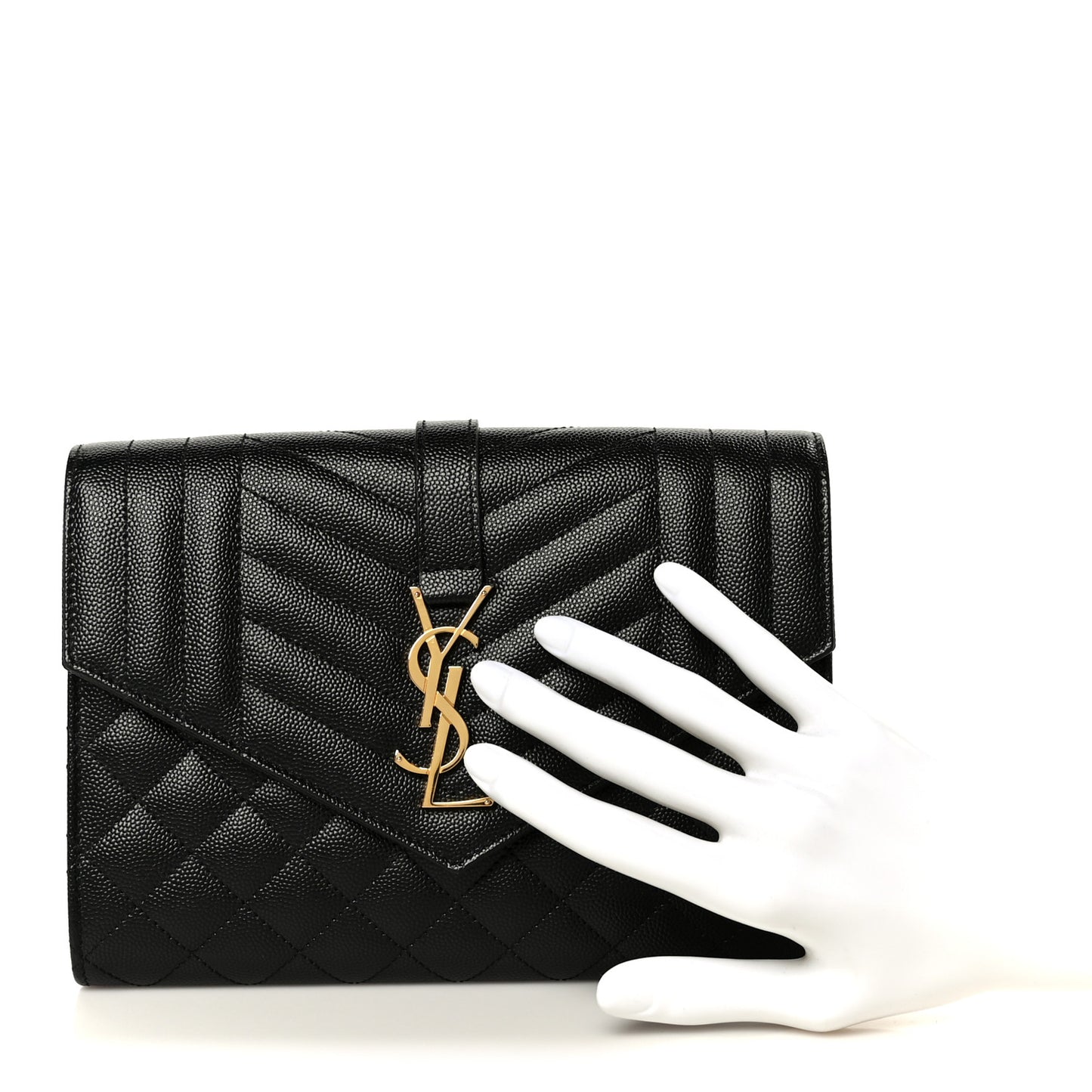 Grain De Poudre Textured Mixed Matelasse Triquilt Monogram Clutch Black