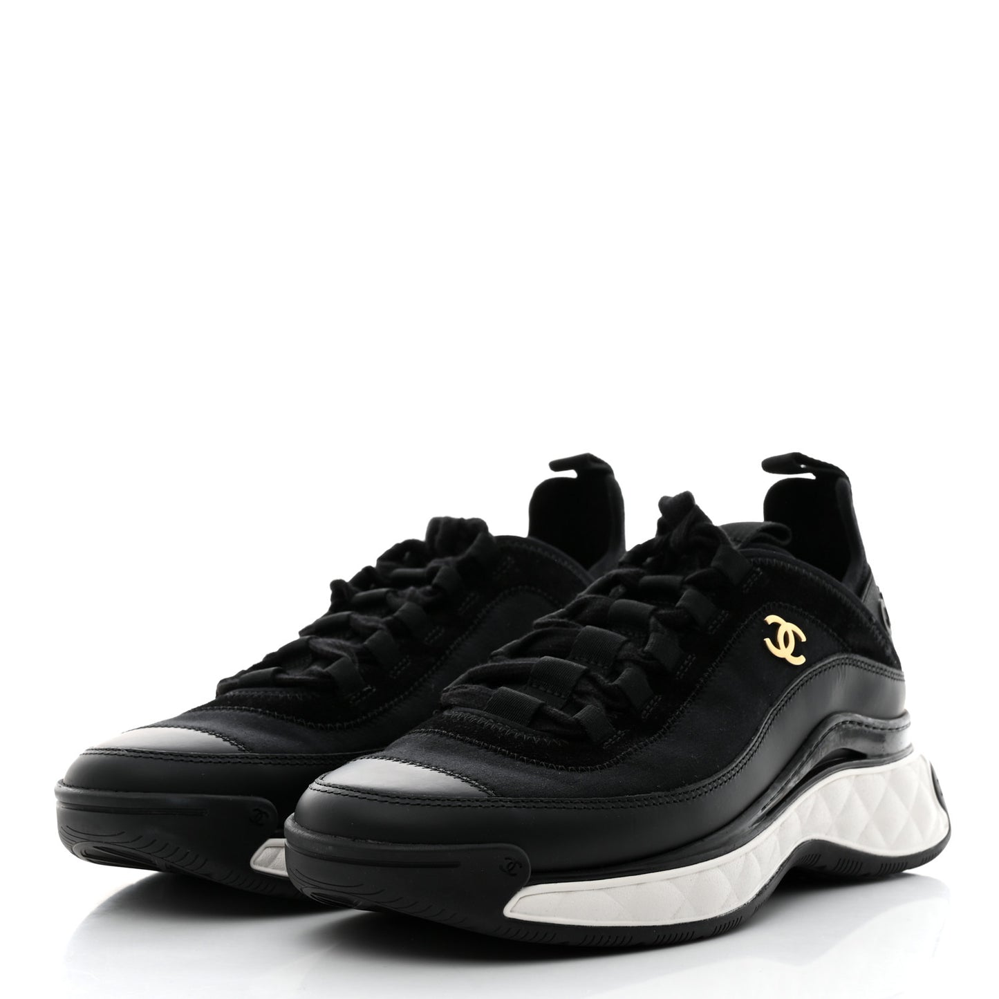 Velvet Calfskin Mixed Fibers CC Sneakers 38.5 Black