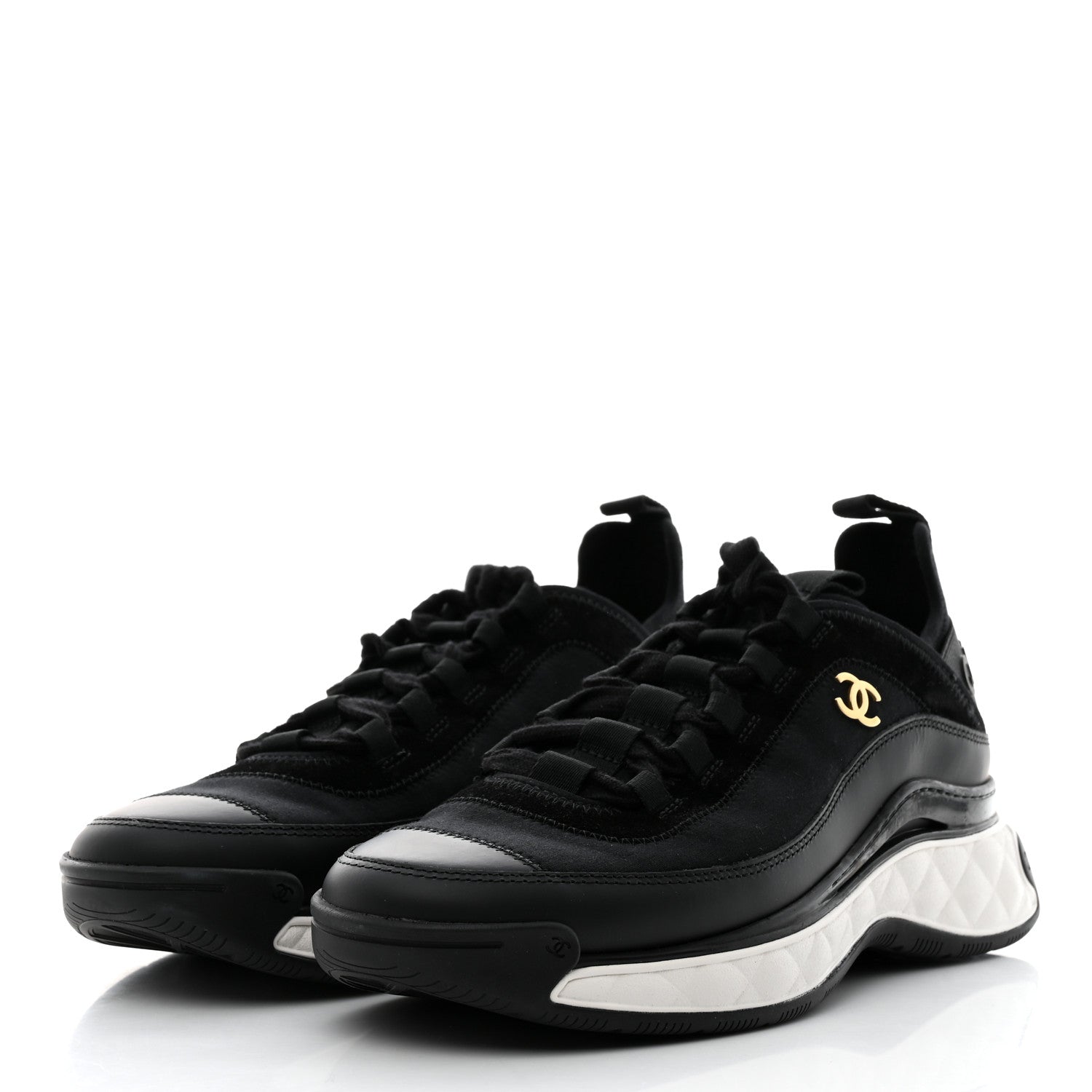 Chanel Velvet Calfskin Mixed Fibers CC Sneakers 38.5 Black 3 of 9