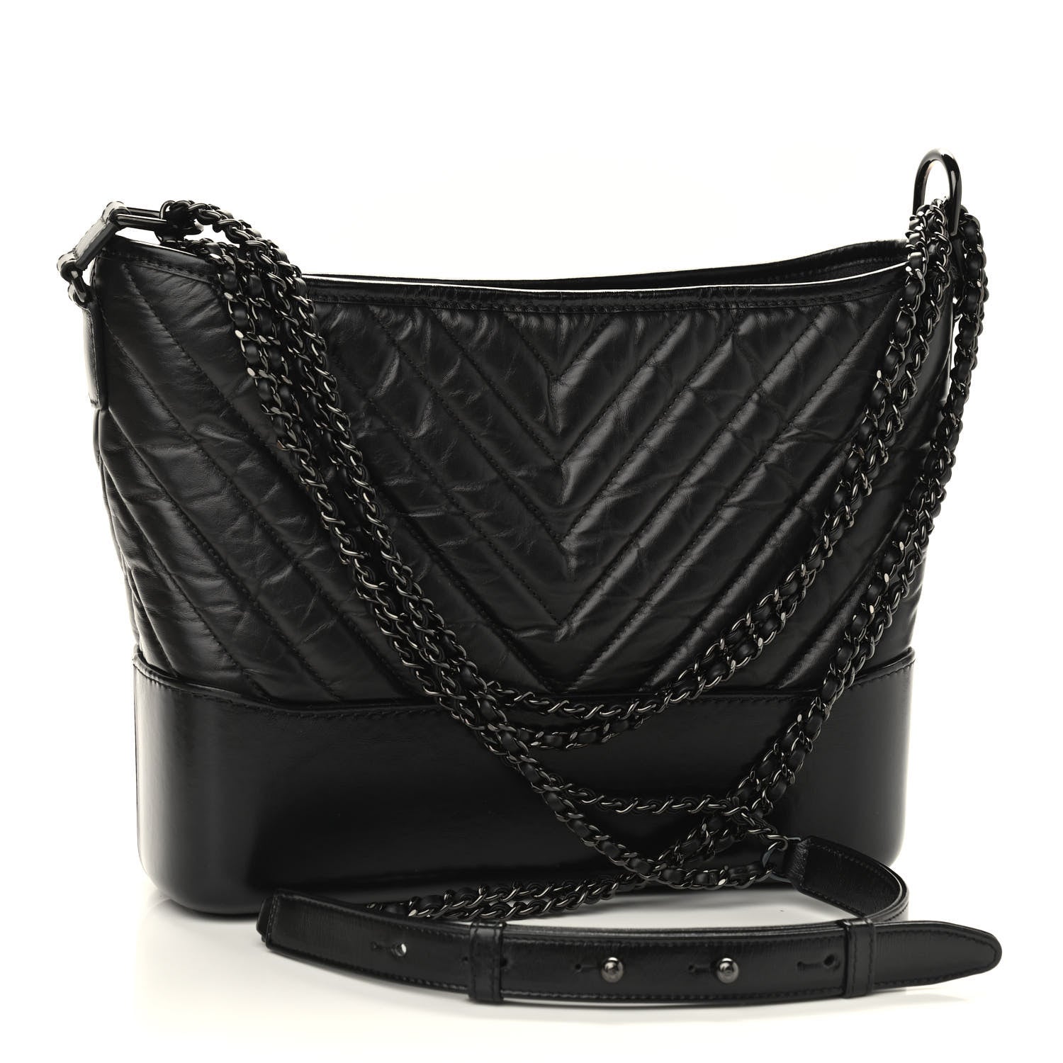 Chanel Aged Calfskin Chevron Quilted Medium Gabrielle Hobo So Black 3 of 9