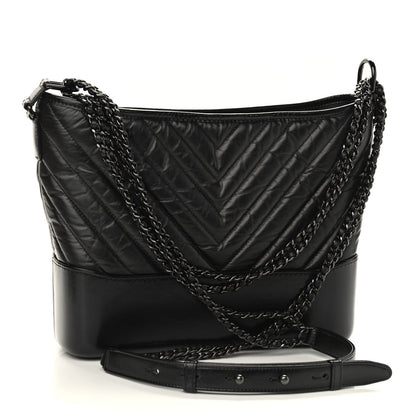 Chanel Aged Calfskin Chevron Quilted Medium Gabrielle Hobo So Black 3 of 9