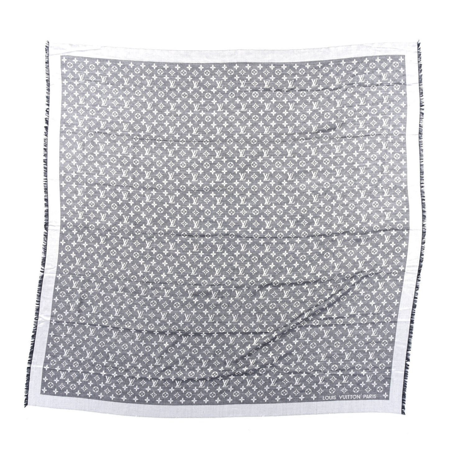 Silk Wool Monogram Denim Shawl Black