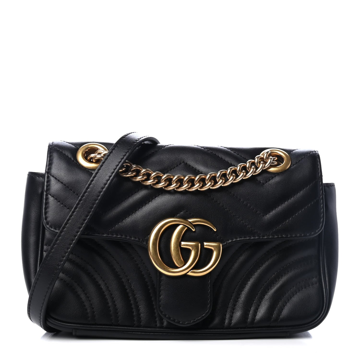 Gucci Calfskin Matelasse Mini GG Marmont Shoulder Bag Black 1 of 4