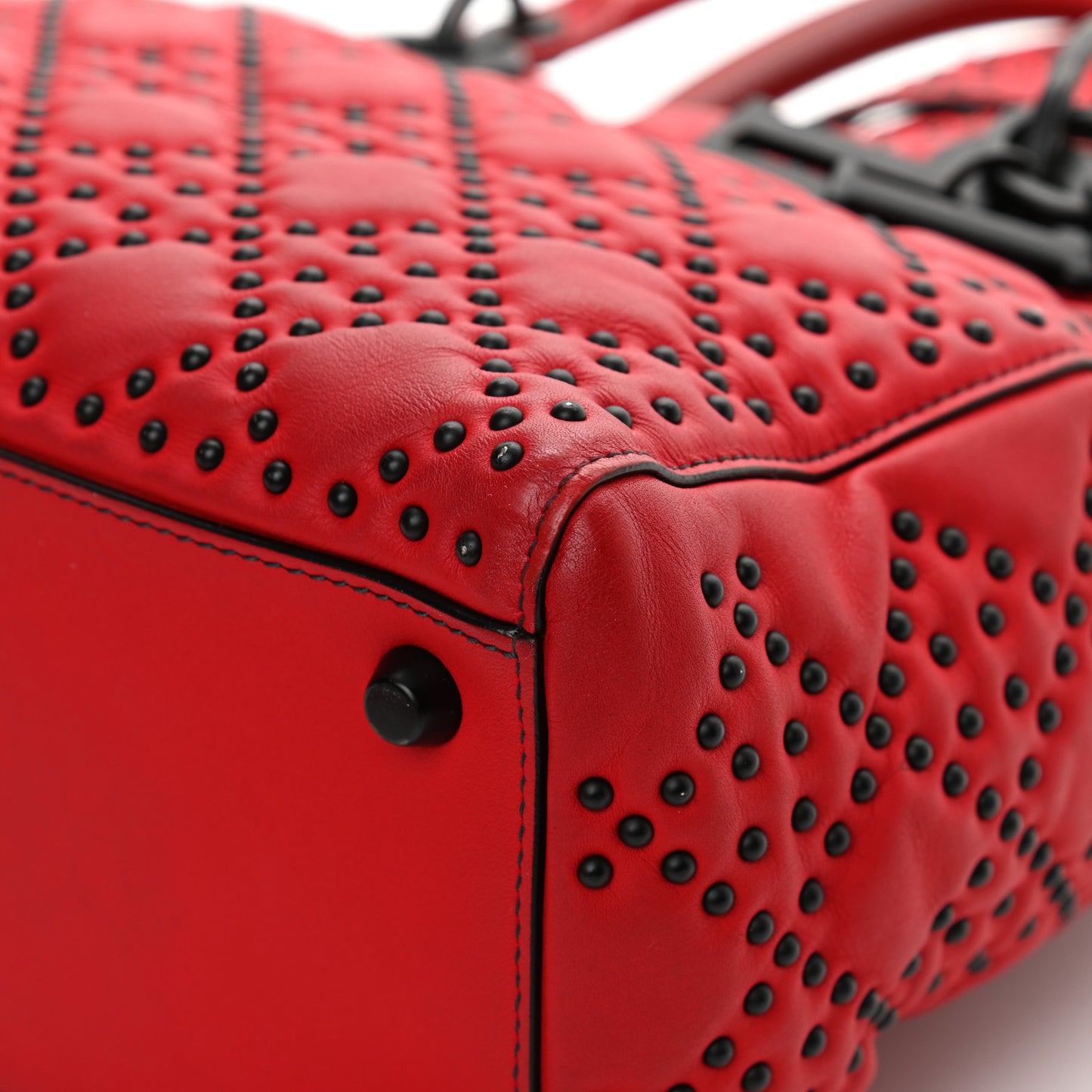Lambskin Cannage Studded Medium Supple Lady Dior Red Black