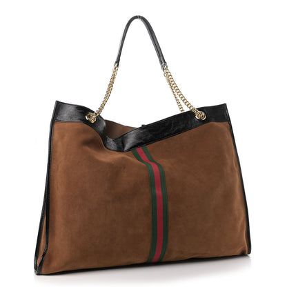 Gucci Suede Patent Maxi Rajah Chain Tote Nocciola Black 3 of 9