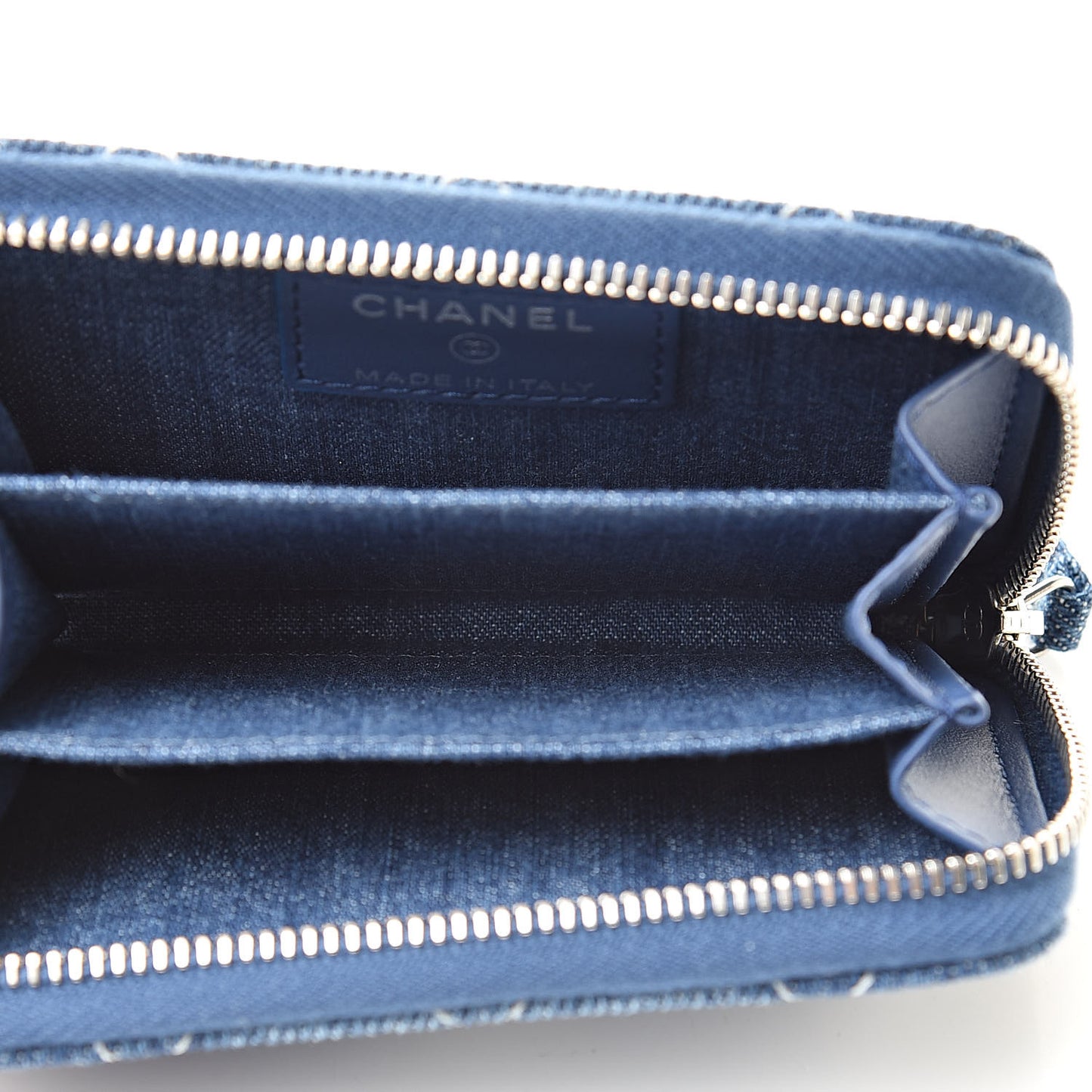 Denim Quilted Zip Coin Purse Blue
