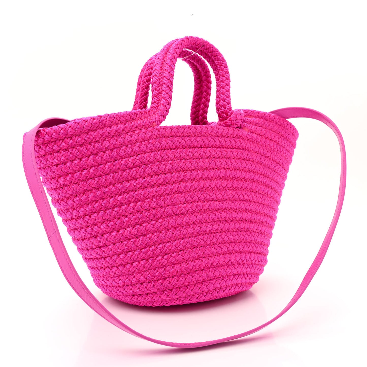 Nylon Lambskin Woven Small Ibiza Basket With Strap Lipstick Pink