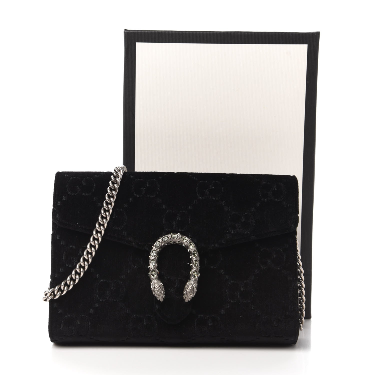 Gucci Velvet GG Monogram Mini Dionysus Chain Wallet Black 10 of 10