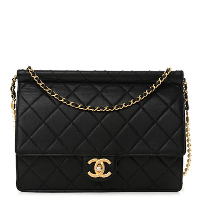 Chanel Lambskin Quilted Large Pearl Chain Flap Bag Black 1 of 10
