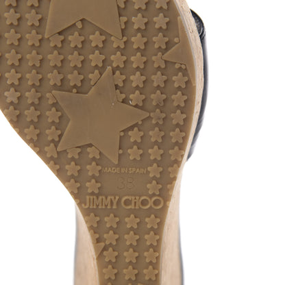 Jimmy Choo Patent Calfskin Perfume Cork Wedge Sandals 38 Black 8 of 11