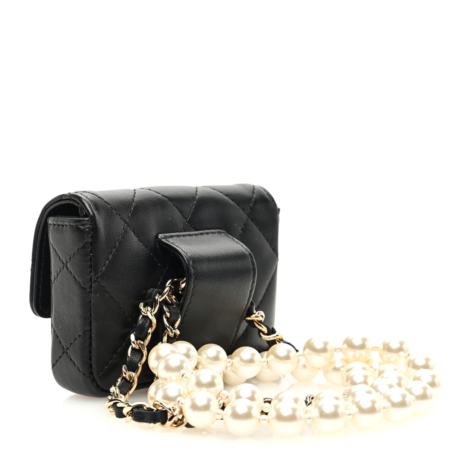 Chanel Lambskin Quilted Pearl Chain Belt Bag Black 3 of 10