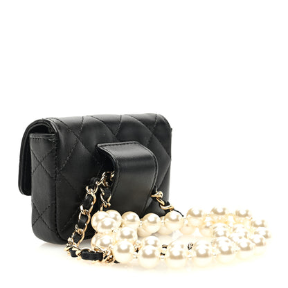 Chanel Lambskin Quilted Pearl Chain Belt Bag Black 3 of 10