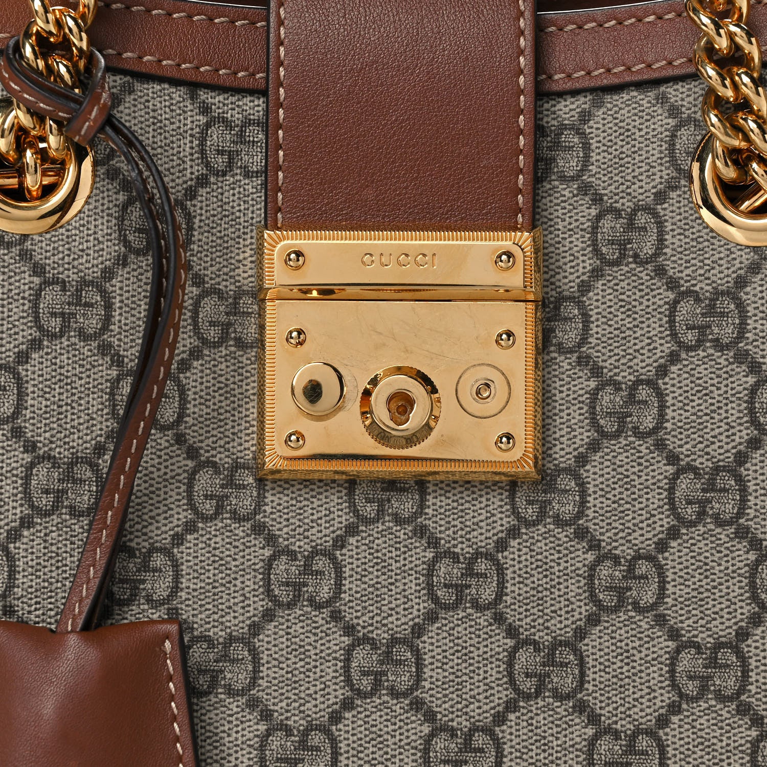 Gucci GG Supreme Monogram Calfskin Small Padlock Tote Beige Ebony Tuscany 9 of 12