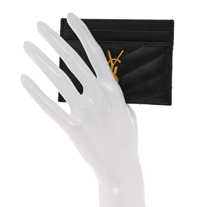 Saint Laurent Grain De Poudre Matelasse Chevron Monogram Credit Card Case Black 2 of 8