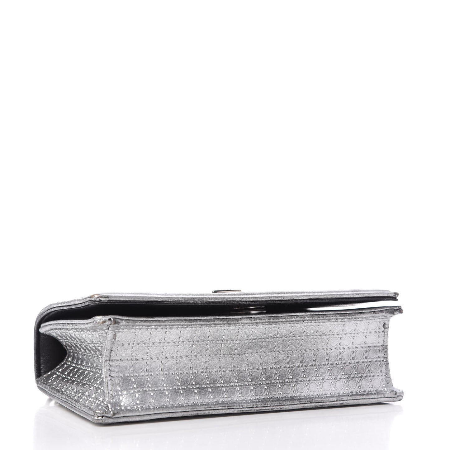 Metallic Calfskin Micro-Cannage Mini Diorama Flap Bag Silver