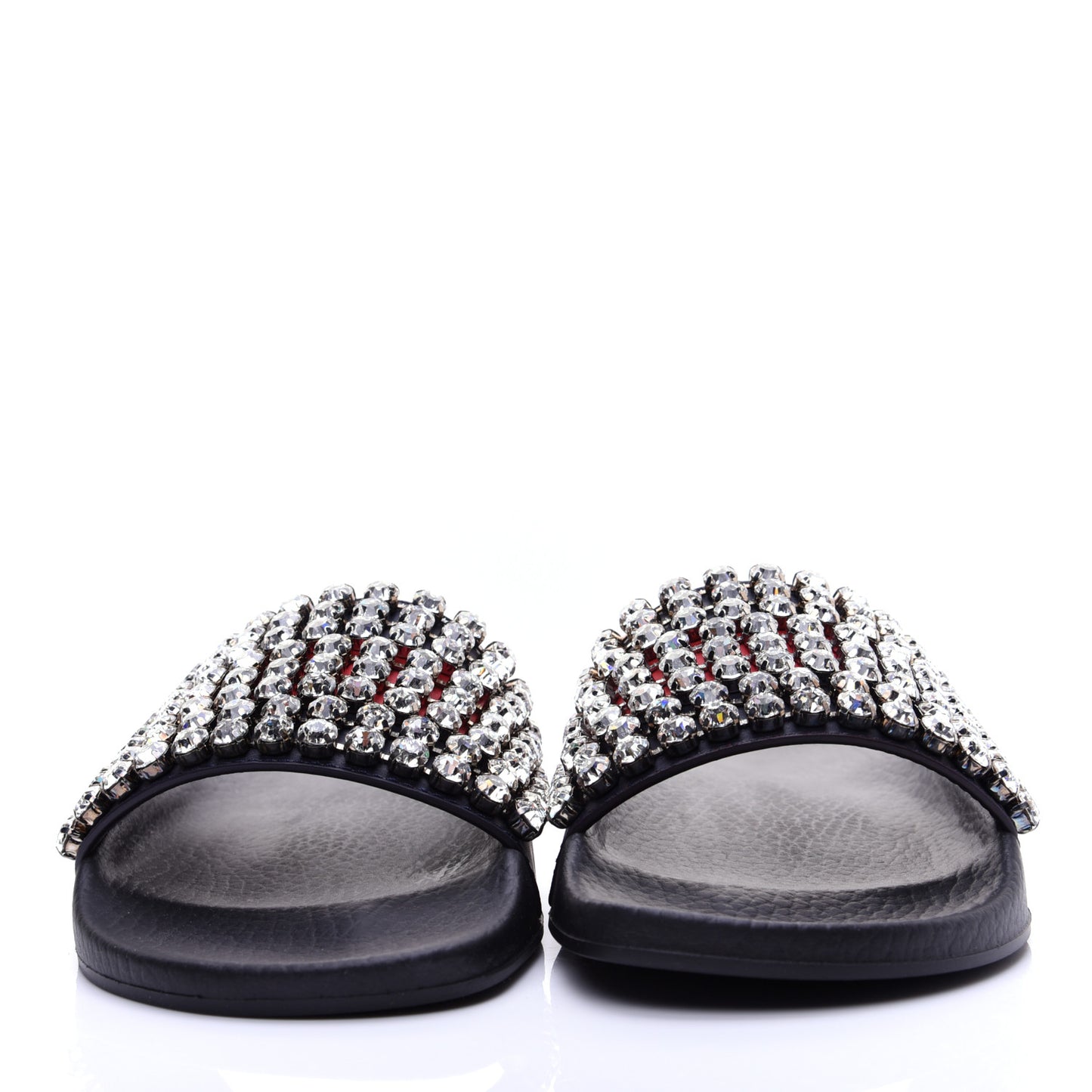 Calfskin Crystal Embellished Web Slide Sandals 38 Blue Red