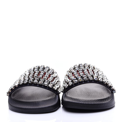 Gucci Calfskin Crystal Embellished Web Slide Sandals 38 Blue Red 2 of 12