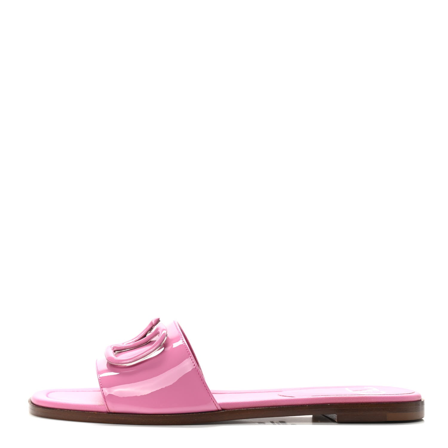 Valentino Garavani Patent Vlogo Flat Slide Sandals 37 Radiant Orchid 1 of 8