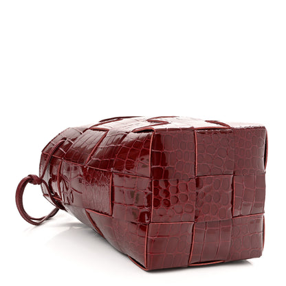 Bottega Veneta Gloss Calfskin Croc Embossed Intreccio Mini Cassette Crossbody Bucket Bag Cherry 4 of 9
