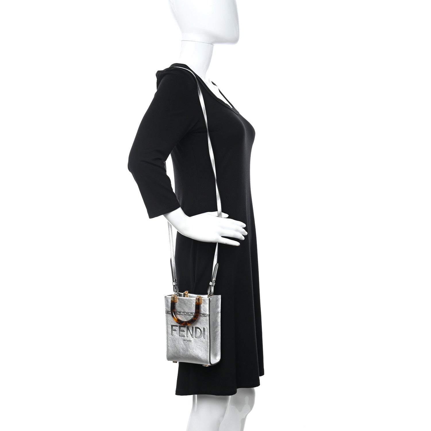 Fendi Vitello Catalan Mirror Plexiglass Mini Fendi Sunshine Shopper Tote Argento 2 of 12