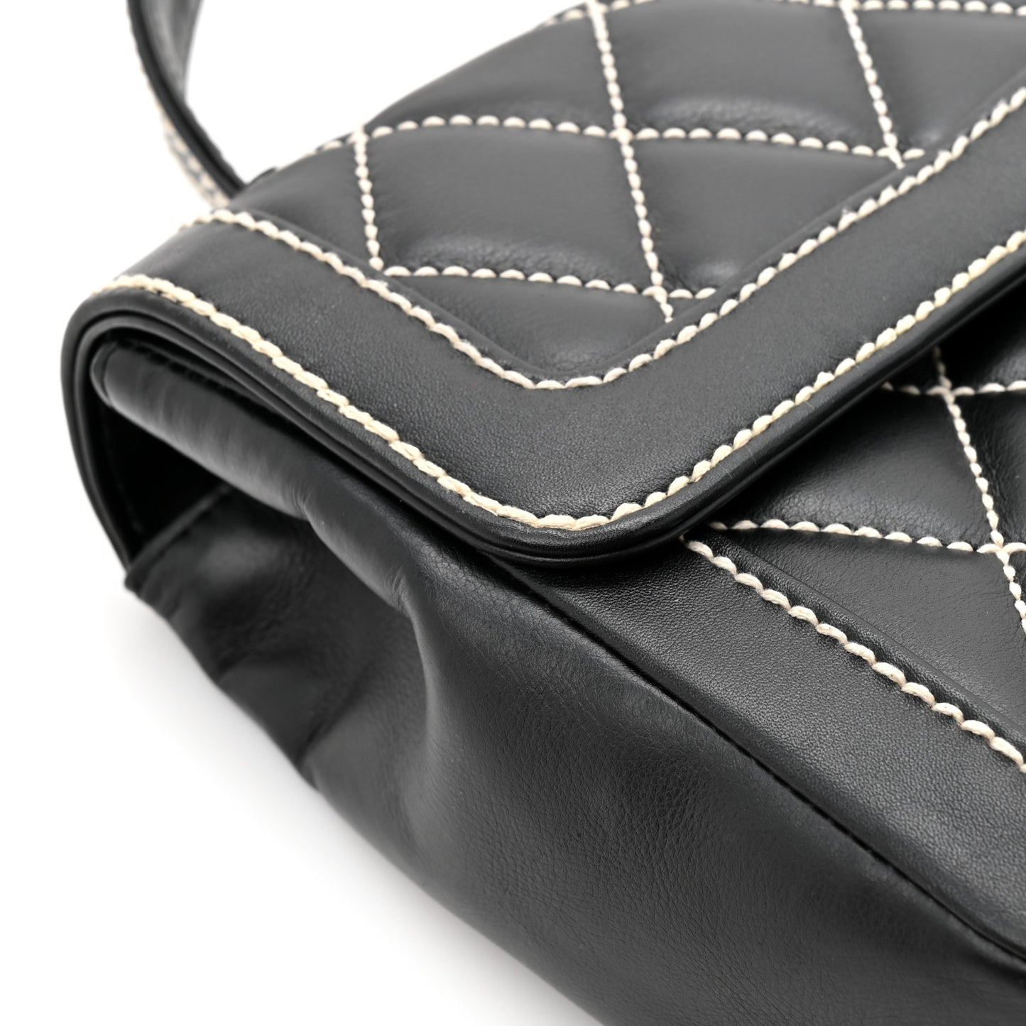 Calfskin Quilted Wild Stitch Large Top Handle Flap Black