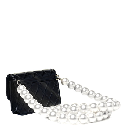 Chanel Calfskin Quilted Maxi Pearls Clutch With Chain Black 3 of 9