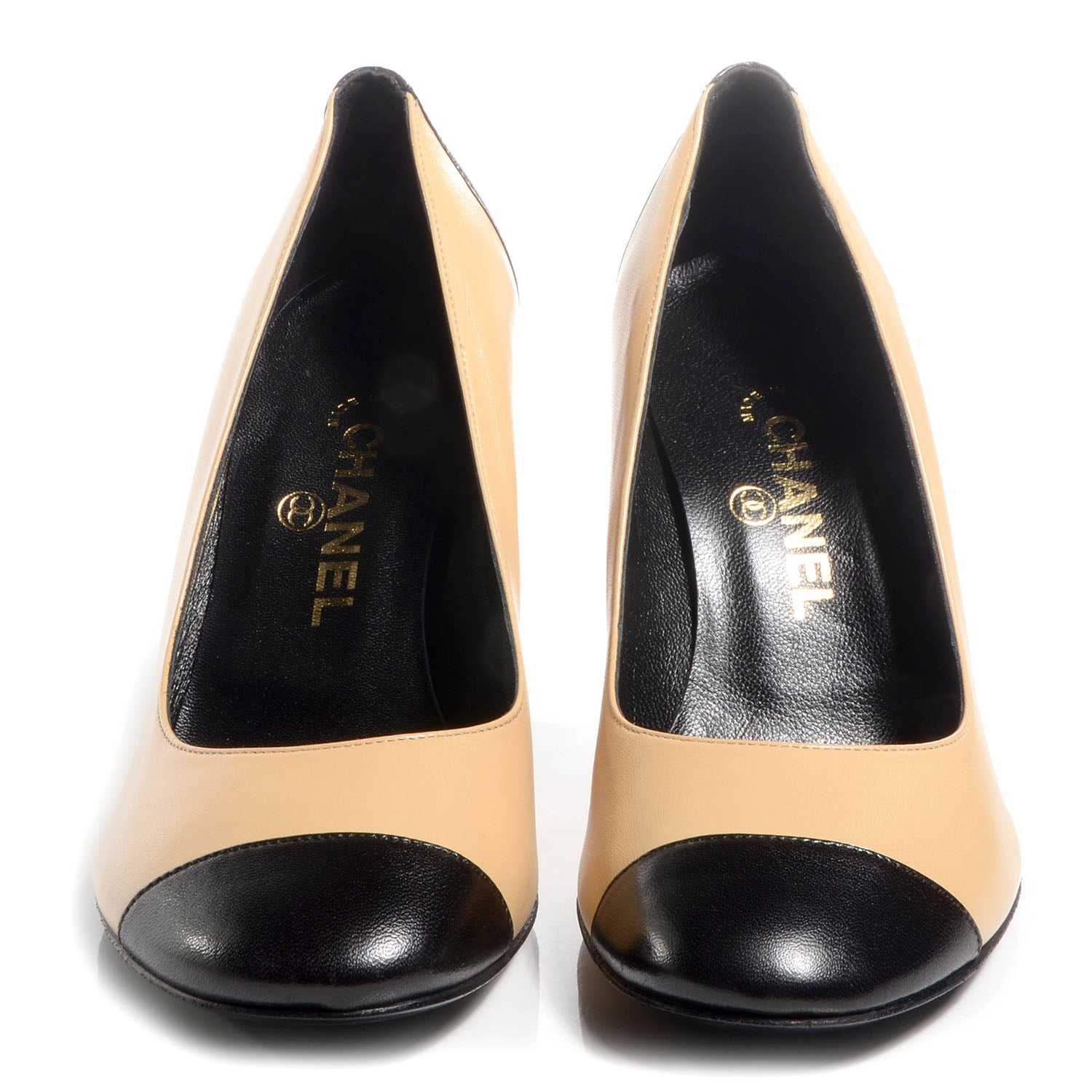 Chanel Leather Cap Toe Pumps 37.5 Beige 2 of 5