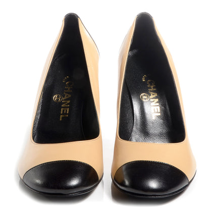Chanel Leather Cap Toe Pumps 37.5 Beige 2 of 5