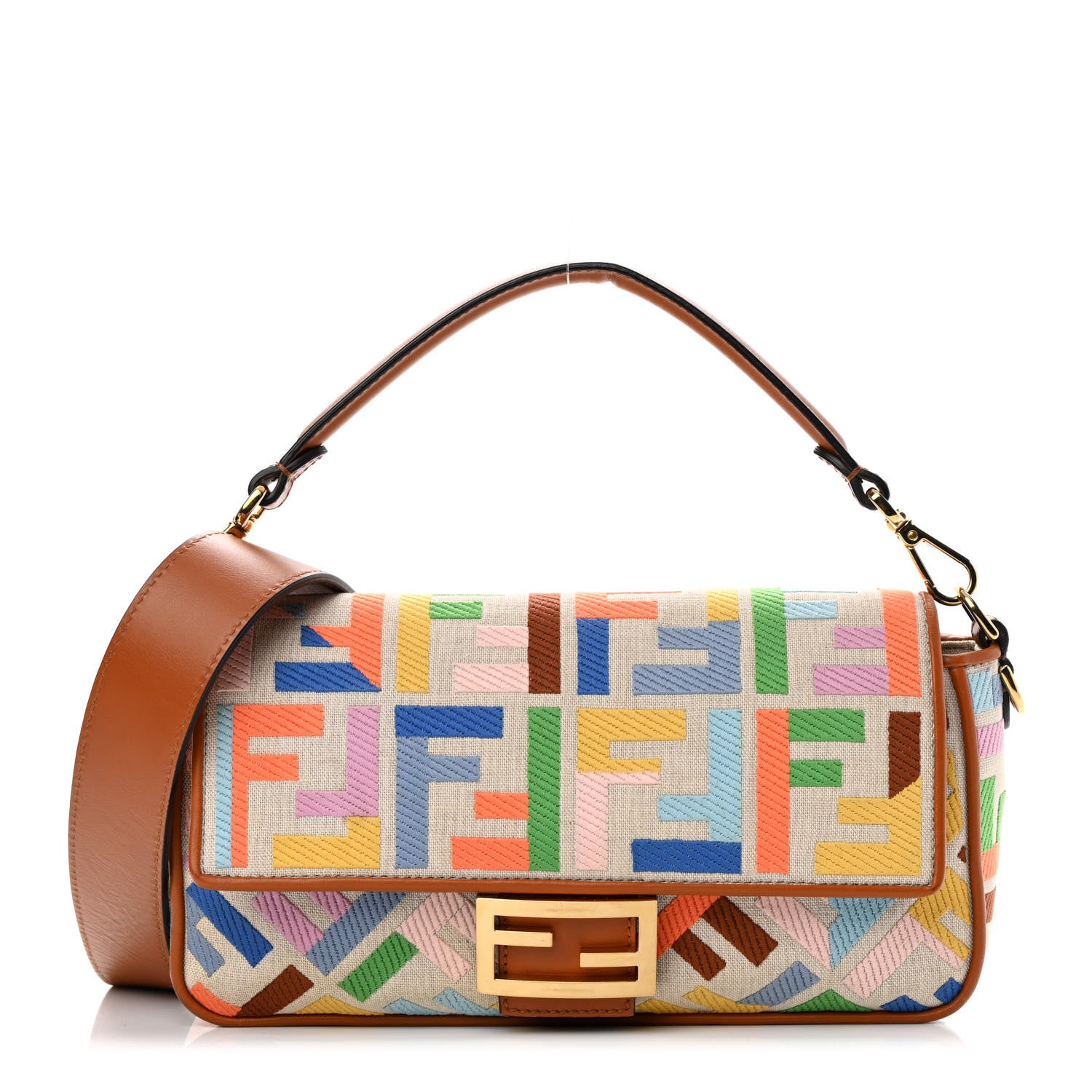 Fendi Kuban Canvas Vitello King FF Embroidered Baguette Grezzo Multicolor 1 of 16