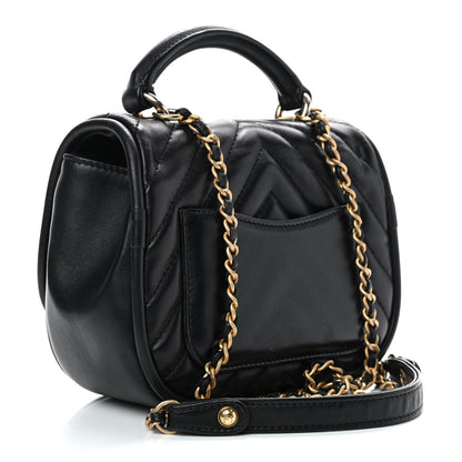 Chanel Lambskin Reverse Chevron Quilted Mini Round Top Handle Flap Black 3 of 9
