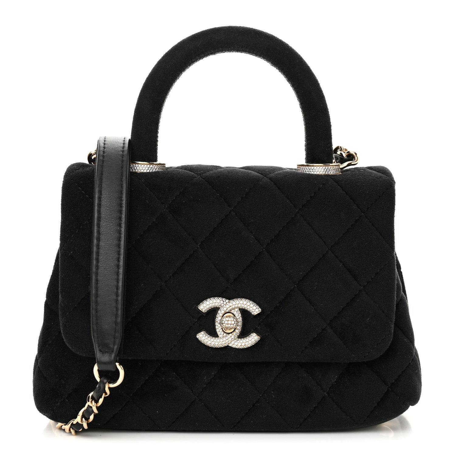 Chanel Velvet Crystal Quilted Extra Mini Coco Handle Flap Black 1 of 10