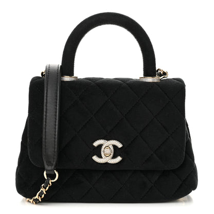 Chanel Velvet Crystal Quilted Extra Mini Coco Handle Flap Black 1 of 10