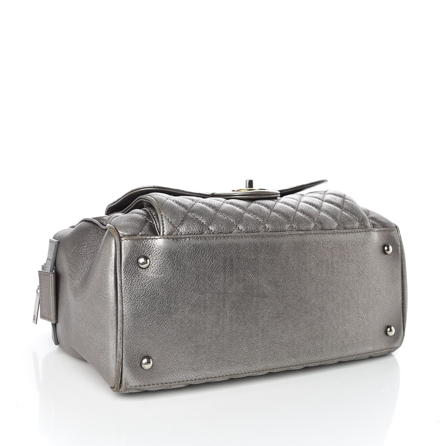 Chanel Metallic Grained Calfskin Quilted Large Casual Pocket Bowling Bag Silver 4 of 16