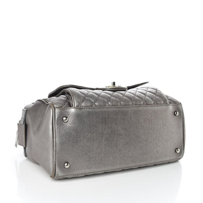 Chanel Metallic Grained Calfskin Quilted Large Casual Pocket Bowling Bag Silver 4 of 16