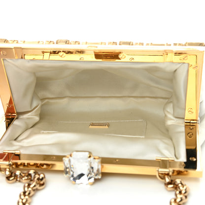 Dolce & Gabbana Satin Crystal Embellished Chain Clutch Ivory 5 of 6