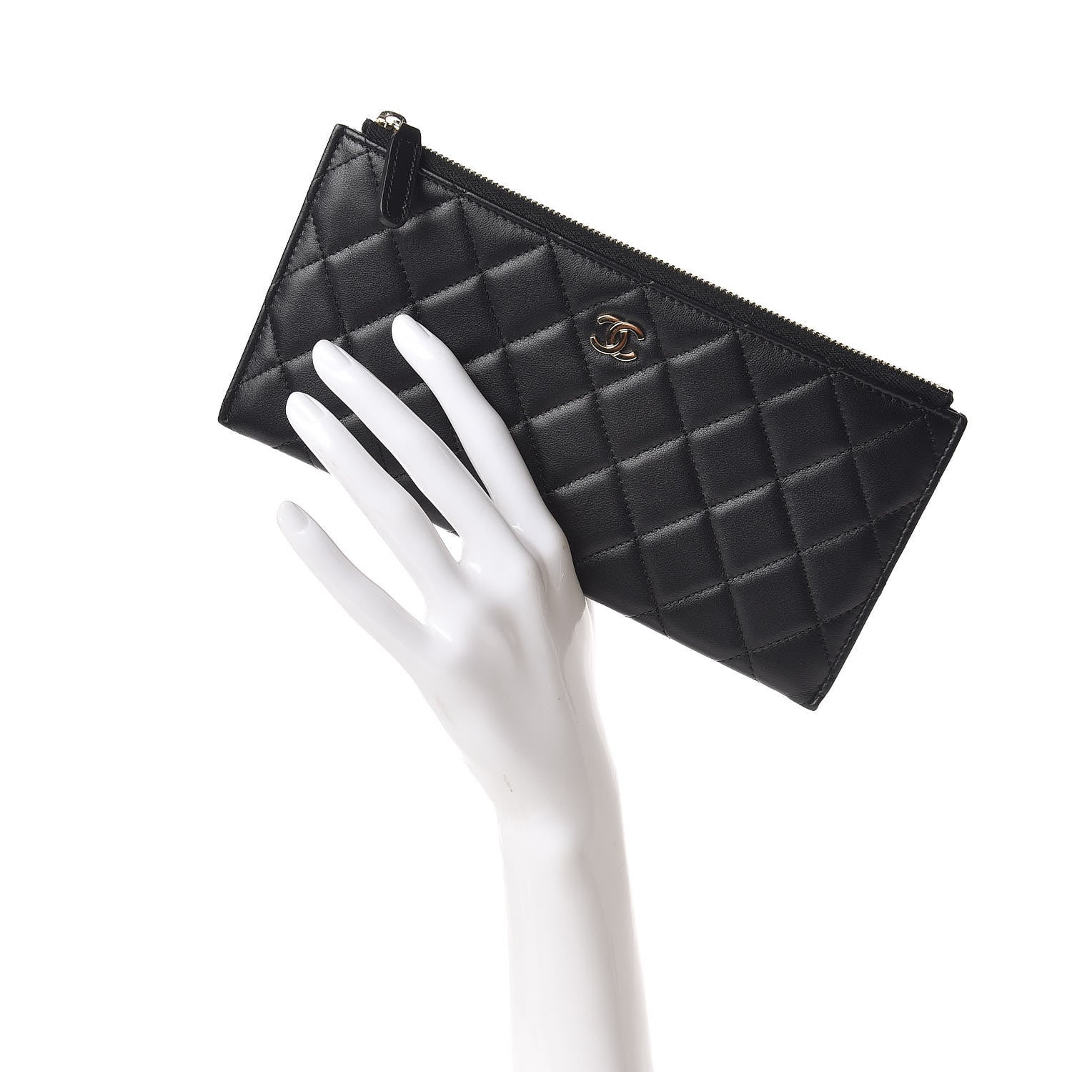 Chanel Lambskin Quilted Zip Pouch Black 2 of 9